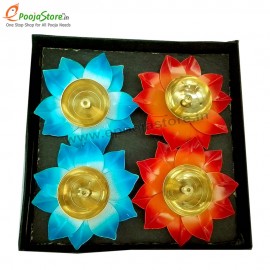 Brass Lotus Diya Set of 4 With Display Box Packing (Mixed Colours Available)